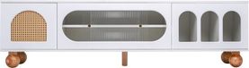 MEUBLE COSY TV Meubel - 170 cm Met Rotan Deur En Glazen Schuifdeur - Wit en Hout