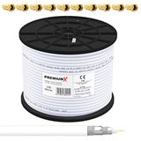 PremiumX BASIC Coaxiale Kabel van 100m - 135dB viervoudige aluminium afscherming - Compatibel met DVB-S/S2, DVB-C, DVB-T, BK-installaties - Inclusief 10 F-connectoren