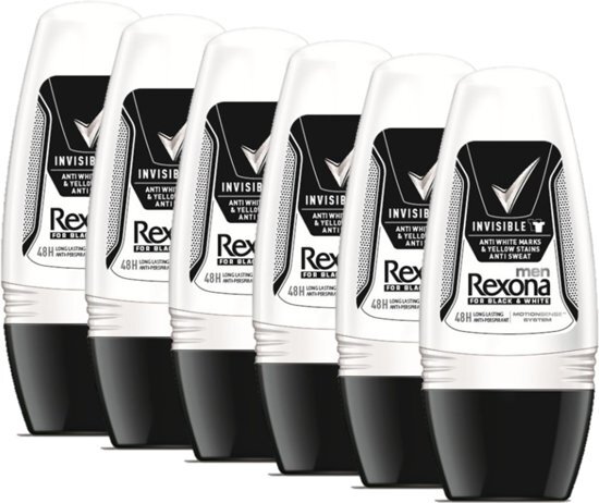 Rexona Men - Deo Roller - Invisible Black & White - 50 ml - 6 stuks