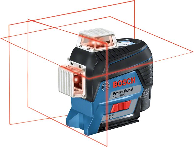 Bosch GLL 3-80 C Professional Lijnlaser - 30m - Rood - 360° - 12V - Incl. Batterijen