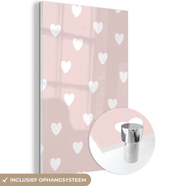 MuchoWow® Glass Painting 60x90 cm - Acrylic Glass Painting - Heart - Patterns - Children - Pink - Girls - Baby - Photo on Glass - Paintings