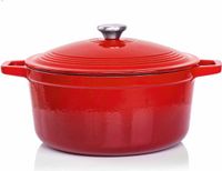 VeoHome Braadpan en Stoofpot 6L - 28cm - Rode Lava Geëmailleerde Fonte
