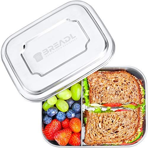 BREADL® Roestvrijstalen broodtrommel, 1000 ml, vaatwasmachinebestendig, BPA-vrij, scheidingswand en 2 vakken, lunchbox & bento-box voor kinderen en volwassenen, voor school, werk, universiteit, wandelen