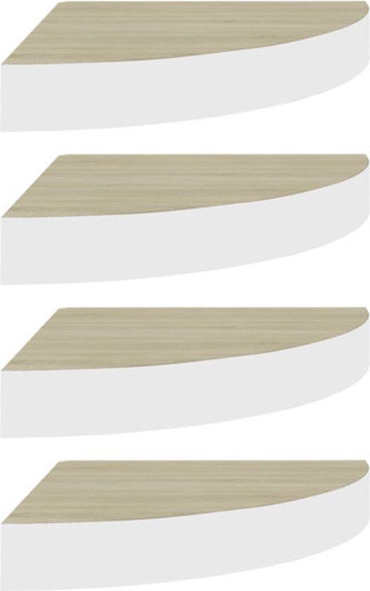 vidaXL Hoekwandschappen 4 st 25x25x3,8 cm MDF eikenkleurig en wit