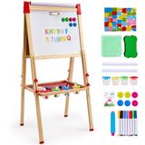 VEVOR kunst-ezel voor kinderen, 3-in-1 houten kunst-ezel met magnetisch whiteboard, krijtbord en papierrol, verstelbaar staand tekenbord met schilderaccessoires voor kinderen vanaf 3 jaar