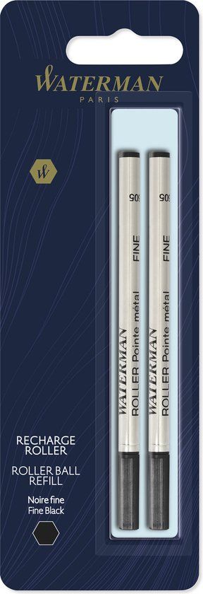 Waterman rollerballpen vullingen | fijne punt | zwarte inkt | 2 stuks