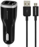 Mobiparts Car Charger Dual USB 4.8A + Micro USB Cable Black - Zwart