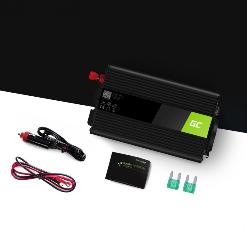 Green Cell 500W Power Inverter - 12V to 230V - Auto/Indoor - Black