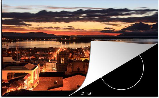 KitchenYeah® Inductie beschermer 77x51 cm - Stad - Water - Oranje - Inductiebeschermer voor inductiekookplaat