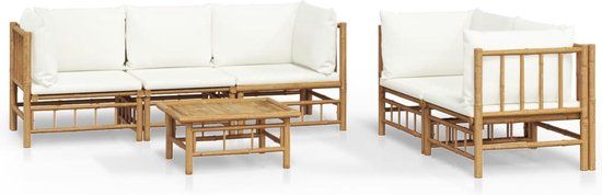 vidaXL 6-delige Loungeset met kussens bamboe crèmewit