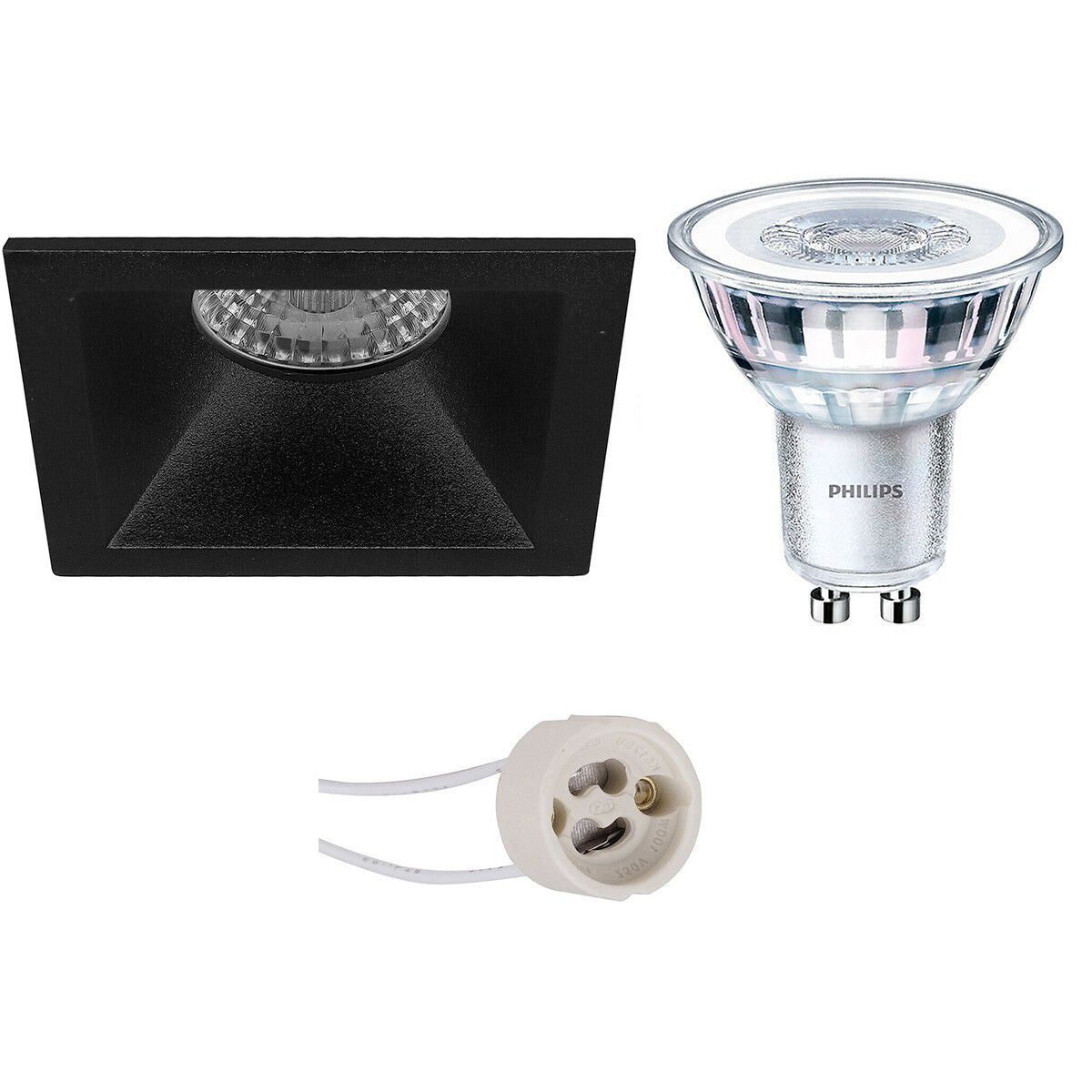 BES LED LED Spot Set - Pragmi Pollon Pro - GU10 - Vierkant - Mat Zwart - 4.6W - 2700K
