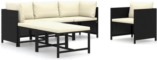 vidaXL 6-delige Loungeset met kussens poly rattan zwart