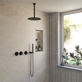 Boss & Wessing Sensa BWS Inbouw Regendouche | Mat Zwart PVD | Plafonduitloop | 30cm Hoofddouche met Handdouche | Stopkranen
