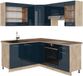 Vicco Keukenkasten Fame-Line, Donkerblauw hoogglans/Goudkleurig Eiken, 190 x 160 cm, WB Eik