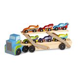 MELISSA & DOUG Mega Race-Car Carrier - Houten Vrachtwagen voor Kinderen - Cadeau voor Jongens en Meisjes