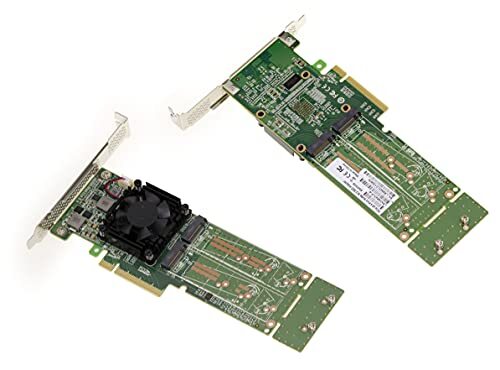 KALEA INFORMATIQUE PCIe 3.0 8X controller kaart voor 4 SSD M.2 NVMe M Key (M2 NGFF) chipset PLX PEX 8747-64G totaal. Hoge en lage profielen.