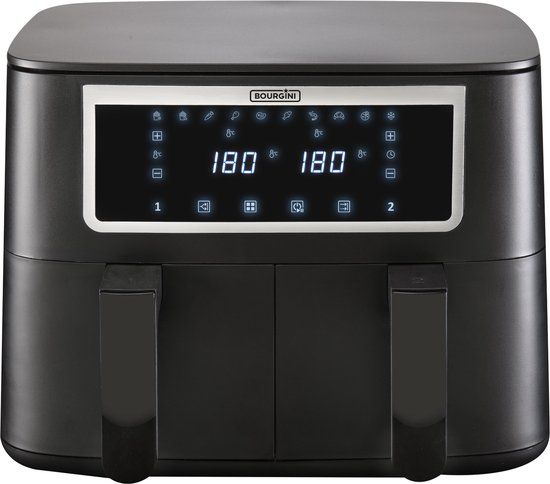 Bourgini Duo Heteluchtfriteuse 2 x 4.0L - PFAS vrij - Airfryer XXL - 2 laden met synchronisatie functie - Touchscreen - 8L - 2600W - Zwart