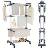 Inovra - Sèche-linge 3 niveaux, suspendu roulant réglable avec ailes pliables, grand séchoir à linge avec roulettes pivotantes