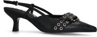 Sacha - Dames - Zwarte buckle slingbacks met kitten heel - Maat 39