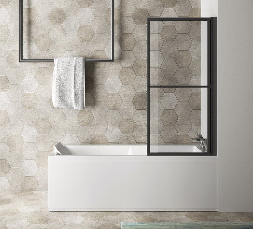 Polysan Kagera Opklapbaar Bad Scherm - 71cm - Helder Glas - Mat Zwart Frame