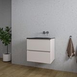 Saniclass Chaci Badkamermeubelset - 60x45x55cm - keramische wastafel mat zwart - 1 wasbak - zonder kraangat - 2 lades - mat cotton (beige)