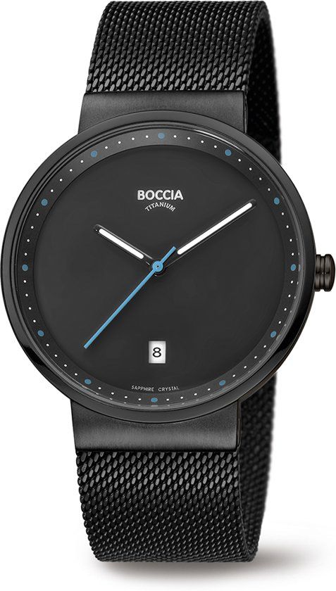 Boccia Titanium 3615.02 horloge - Staal - Zwart - 38 mm