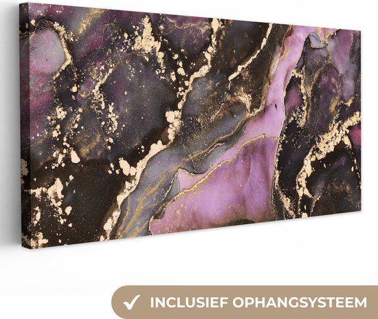 OneMillionCanvasses Canvas Schilderij Marmer Gold Steen Abstract 80x40 cm