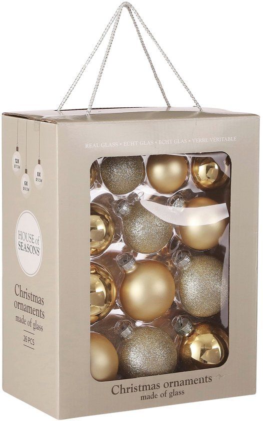 Mica Decorations Kerstballen Set - 26 Stuks - Ø7 cm - Glas - Champagne