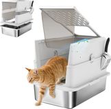 PawHut Litière pour chat - Acier inoxydable 201 - 60,2x40,2x43,7cm - Gris clair