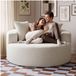 Tectake Pouf - Pouf Canapé - 2 Personnes - ø 127 x 60 cm - Canapé Lounge Sans Cadre - Rempli de Mousse Premium Haute Densité - Revêtement Bouclé - Dossier Large - Avec 3 Coussins - Bouclé Crème