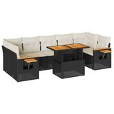 VidaXL Loungeset met kussens, poly rattan, acacia, noir