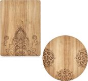 Zeller 2x Rechthoekige/ronde houten snijplanken met mandala print 27/40 cm