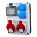 Doktorvolt stroomverdeler HL-FI met 2 x 230 V Schuko en 1 x 16 A 400 V, 1 x 32 A 400 V CEE stekkercombinatie, FI-schakelaar, bouwstroomverdeler, wandverdeler volledig bedraad IP44 voor bouwplaatsen