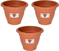 Hega hogar Set van 5x stuks terra cotta kleur ronde plantenpot/bloempot kunststof diameter 22 cm - Plantenbakken/bloembakken voor buiten