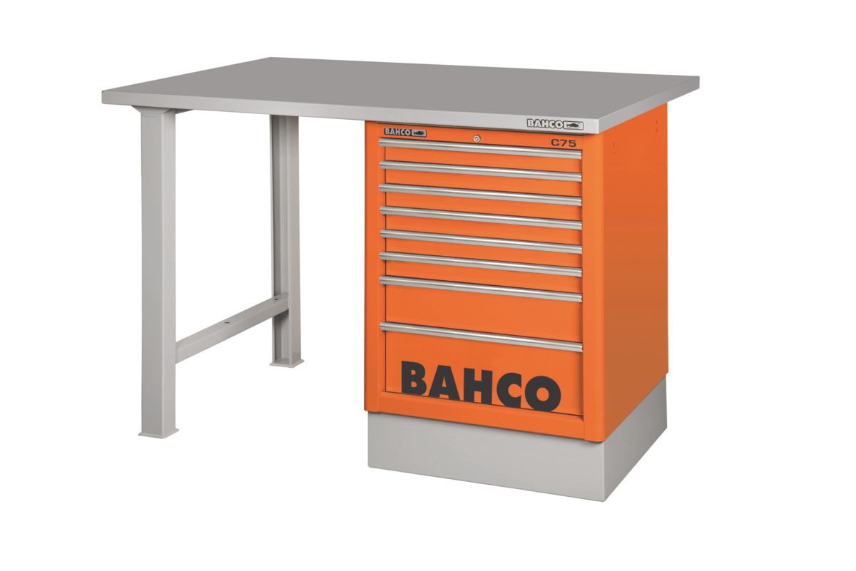 Bahco Werkbank | heavy-duty | met stalen werkblad | ladeblok | 6 lades | 2 poten | oranje | 1500 mm x 750 mm x 1030 mm - 1495K7CWB15TS