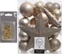 Shoppartners Bv 33x stuks boules de Noël en plastique 5, 6 et 8 cm champagne nacré avec étoile et crochets pour boules de Noël - Décoration de Noël - Incassable