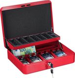 Relaxdays Geldkistje met slot - Rood - IJzer - 8,5 x 30,5 x 24,5 cm