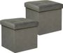 Atmosphera Pouf/tabouret/hocker Amber - 2x - Boîte de rangement pliable - velours Gris foncé - D38 x H38 cm - MDF/polyester