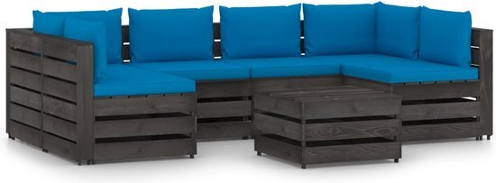 The Living Store Pallet Loungeset - Houten - 69 x 70 x 66 cm - Grijs ge&#239;mpregneerd