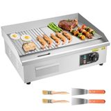 VEVOR Elektrische grillplaat, 3200 W, instelbare temperatuurregeling van 50 tot 300 °C, behuizing van roestvrij staal, met 2 spatels, 2 borstels en 4 voetkussens, voor steaks