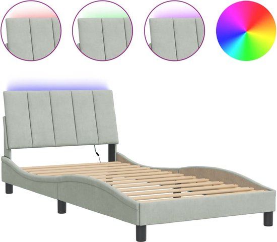 VidaXL Bedframe Lichtgrijs Fluweel 100x200 cm met LED