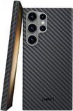 NEKIT Fiber Hoesje Geschikt voor Samsung Galaxy S23 Ultra - Compatibel met MagSafe - High-tech Kevlar Aramidevezels 1500D - Back Cover Ultra Dun - Grijs/Zwart