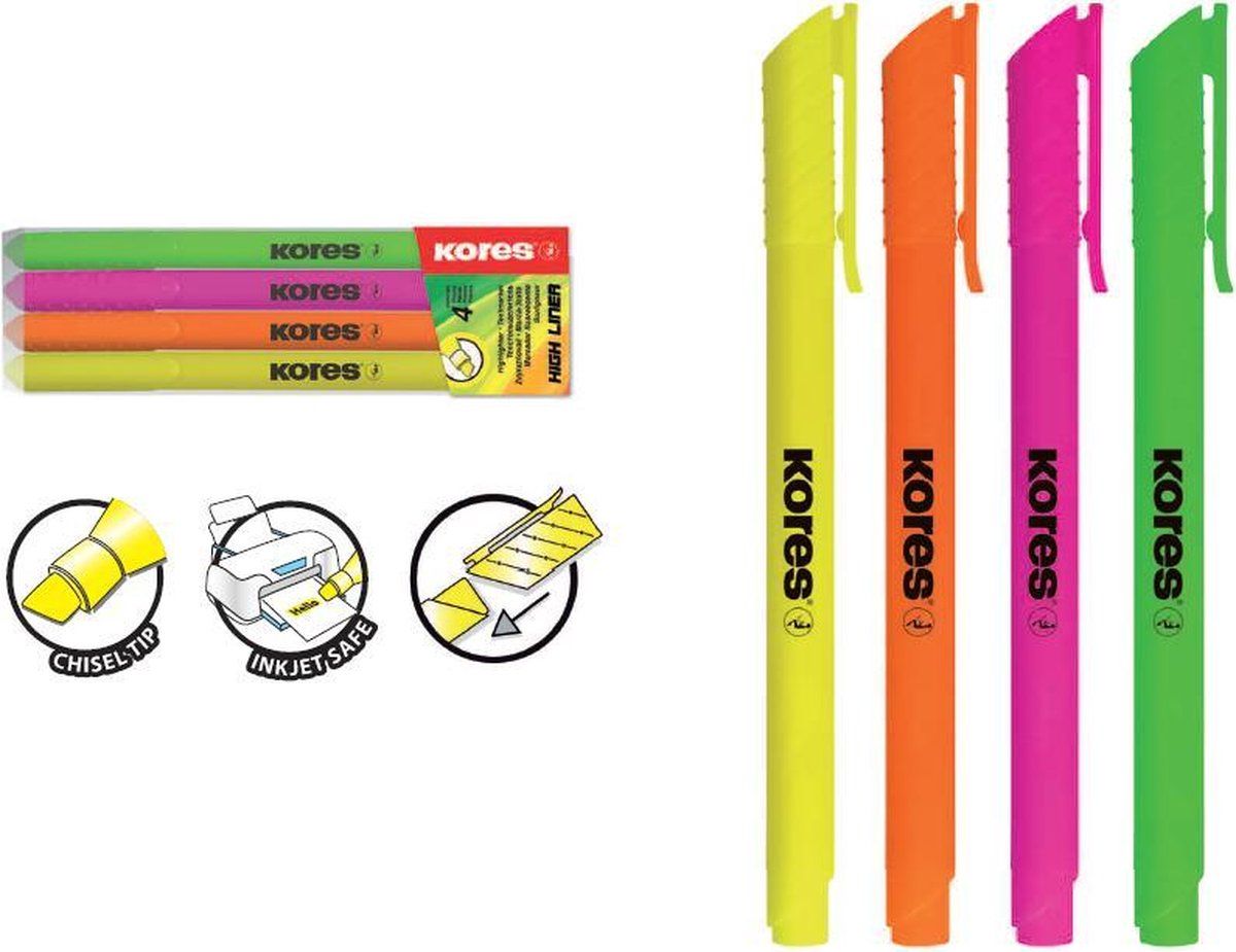 KORES Tekstmarker High Liner - Set 4 stuks - 0.5 - 4mm - Diverse kleuren