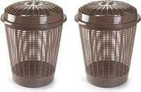 Plasticforte Panier à linge avec couvercle - 2 pièces - 50 litres - Taupe - Rond