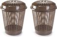 Plasticforte Panier à linge avec couvercle - 2 pièces - 50 litres - Taupe - Rond