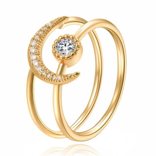 LGT JWLS Lookinggoodtoday Dames Ring Goudkleurig met Maan en Zirkonia Steen-19mm