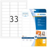 HERMA 8837 universele etiketten voor inkjetprinters A4 (63,5 x 25,4 mm, 25 velles, papier, mat) zelfklevend, bedrukbaar, permanente klevende stickers, 825 etiketten voor printer, wit