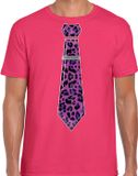 Bellatio Decorations Verkleed T-shirt heren - panterprint stropdas - roze - foute party - carnaval M
