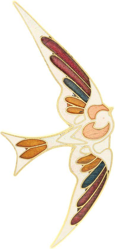 Behave Broche vogel vleugels wit emaille