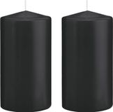 Trend Candles Cilinderkaars/stompkaars - 2x - zwart - 8 x 15 cm - 69 branduren - horeca kaarsen